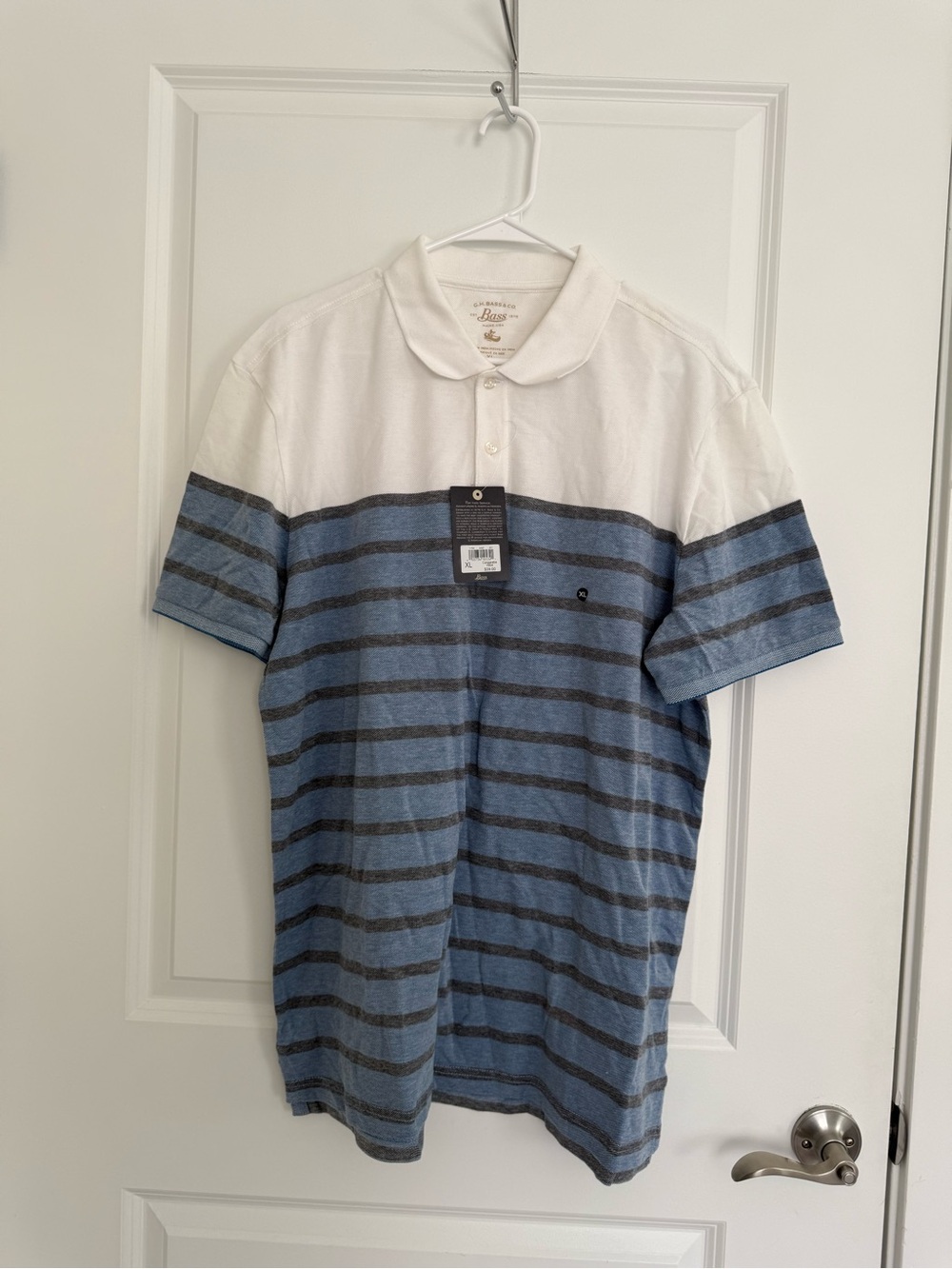 Bass White and Blue Striped Polo Shirt